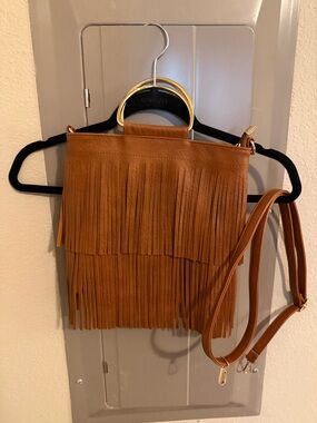 Fringe Crossbody Bag in Cognac Brown NWOT